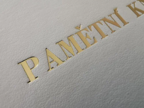 detail zlatého písma pamětní knihy Včelná