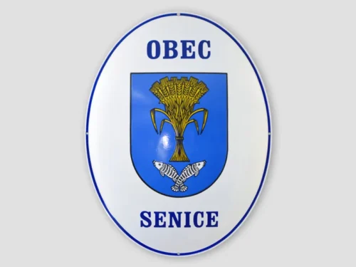 oválná vypouklá smaltovaná cedule, obce Senice