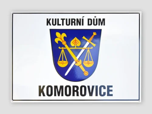 smaltovaná cedule, kulturní dům, Komorovice