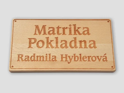 dřevěná vypalovaná cedule, Matrika, pokladna