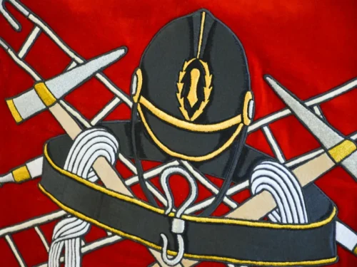 vyšívaná hasičská vlajka detail