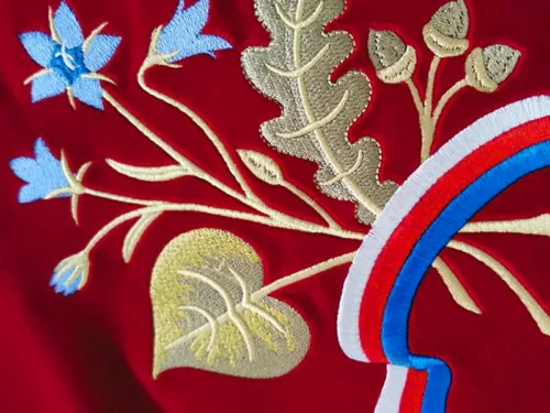 hasičský prapor vyšívaný, detail výšivky