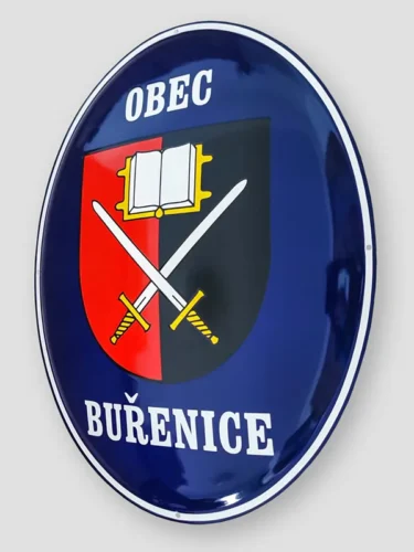smaltovaná oválná cedule Buřenice